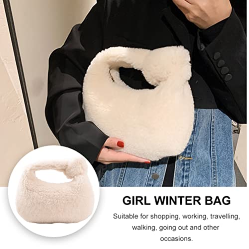 KESYOO Womens Plush Tote Bag Purse Girls Sundries Bag Winter knotted Dumpling Bag White