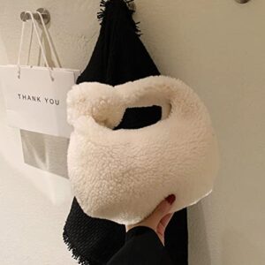 KESYOO Womens Plush Tote Bag Purse Girls Sundries Bag Winter knotted Dumpling Bag White