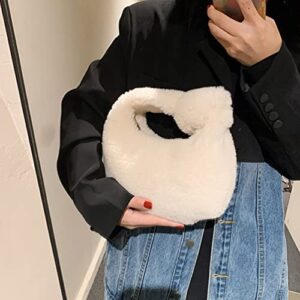 KESYOO Womens Plush Tote Bag Purse Girls Sundries Bag Winter knotted Dumpling Bag White