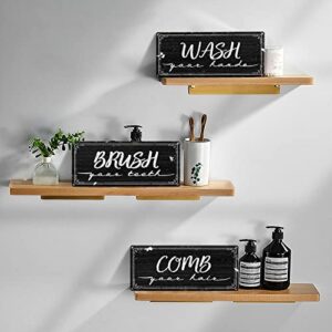 Farmhouse Bathroom Signs Decor 3PCS, PVC Made Waterproof Restroom Wall Decor, Duplex Printed Rustic Farmhouse Bathroom Wall Decor, Fade-Resistant Bathroom Rule Sign Home Wall Decor, 5X12 Inches, Black