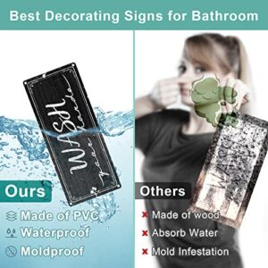 Farmhouse Bathroom Signs Decor 3PCS, PVC Made Waterproof Restroom Wall Decor, Duplex Printed Rustic Farmhouse Bathroom Wall Decor, Fade-Resistant Bathroom Rule Sign Home Wall Decor, 5X12 Inches, Black