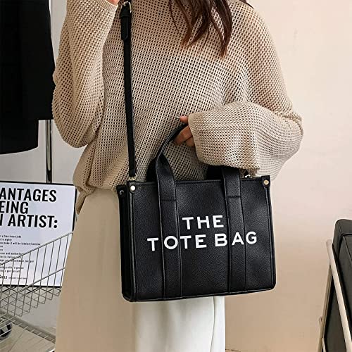 Tote Bag for Women, Trendy Leather Tote Bag Small Personalized Top Handle Crossbody Handbags for Work Travel Black