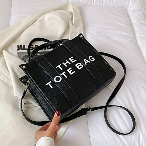 Tote Bag for Women, Trendy Leather Tote Bag Small Personalized Top Handle Crossbody Handbags for Work Travel Black