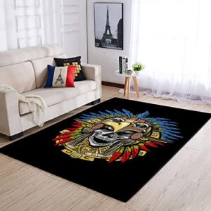 lindenpal aztec skull warrior, aztec eagle mask headdress, aztec mythology, mayan civilization, native mexican large rug: 5×8 feet area rugs