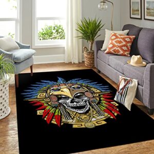 LINDENPAL Aztec Skull Warrior, Aztec Eagle Mask Headdress, Aztec Mythology, Mayan Civilization, Native Mexican Large Rug: 5x8 Feet Area Rugs