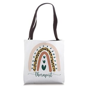 therapist counselor mental health awareness rainbow leopard tote bag