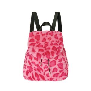 kawaii fluffy purse backpack plush backpack furry bag fuzzy school bag teen girls faux fur aesthetic backpack leopard bag (leopard pink)