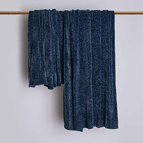 Best Home Fashion Super Soft Luxe Sheen Chenille Throw Blanket, Warm and Cozy Knitted Decorative Blanket for Sofa, Couch and Bed All Seasons 60 x 80 Inches- Navy