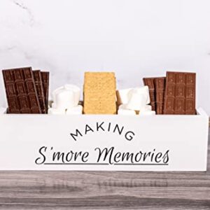 S’mores Station Wooden Box S’mores Bar Carrier with Durable Handles Smores Caddy with Marshmallow Sticks, Farmhouse Decor, Rustic Smores Kit - Great for Parties, Entertaining, Camping (White)