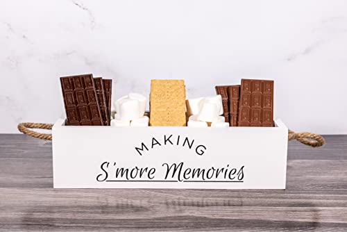 S’mores Station Wooden Box S’mores Bar Carrier with Durable Handles Smores Caddy with Marshmallow Sticks, Farmhouse Decor, Rustic Smores Kit - Great for Parties, Entertaining, Camping (White)