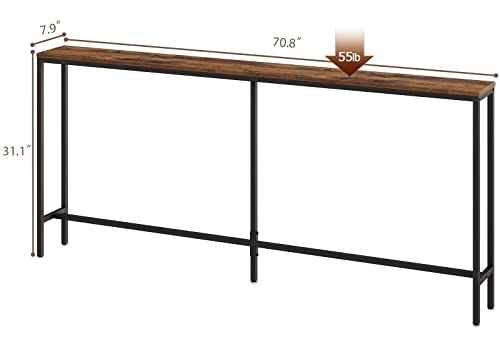 SUPERJARE 70.8 Inch Console Table, Entryway Table with Storage, Long Skinny Table, Hallway Table, Behind Couch Table, Industrial Plant Table, Adjustable Feet, for Entrance, Living Room - Vintage Brown