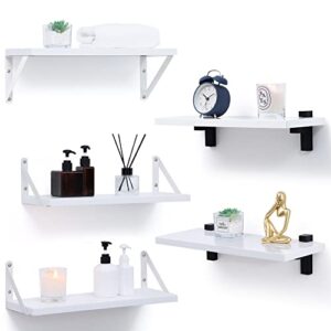 fun memories white floating shelves with bracket, wood wall shelf for living room, bedroom, kitchen, laundry room