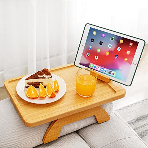 SINWANT Couch Arm Tray Table Sofa Arm Clip Table,Sofa Armrest Tray Table Suitable for Home Drinks/Eat/Fruit,Sofa Tray Table for Couch with Phone Hoder Cup Holder