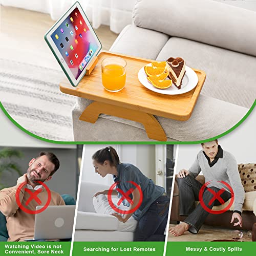 SINWANT Couch Arm Tray Table Sofa Arm Clip Table,Sofa Armrest Tray Table Suitable for Home Drinks/Eat/Fruit,Sofa Tray Table for Couch with Phone Hoder Cup Holder