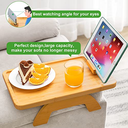 SINWANT Couch Arm Tray Table Sofa Arm Clip Table,Sofa Armrest Tray Table Suitable for Home Drinks/Eat/Fruit,Sofa Tray Table for Couch with Phone Hoder Cup Holder