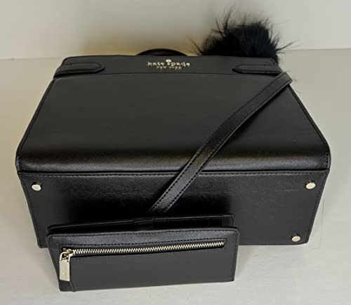 Kate Spade New York Staci MD Satchel bundled with matching Slim Bifold Wallet and Fur Pom (Black)