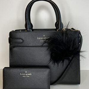 Kate Spade New York Staci MD Satchel bundled with matching Slim Bifold Wallet and Fur Pom (Black)