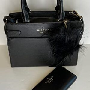 Kate Spade New York Staci MD Satchel bundled with matching Slim Bifold Wallet and Fur Pom (Black)