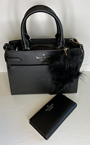 Kate Spade New York Staci MD Satchel bundled with matching Slim Bifold Wallet and Fur Pom (Black)