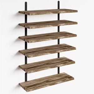 fixwal floating shelves, rustic wood wall shelves set of 6, shelves for wall decor, farmhouse style for bedroom, living room, kitchen, bathroom, office and plants (carbonized black)