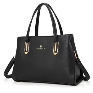 cheruty handbags and purses for women, pu leather designer top-handle bags satchel (black)