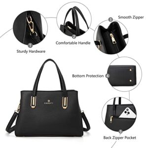 CHERUTY Handbags and Purses for Women, PU Leather Designer Top-Handle Bags Satchel (Black)