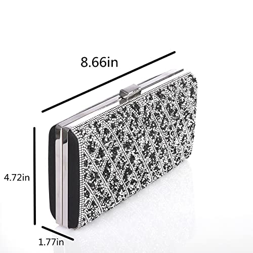 Sither Rhinestone Handbag Purses for Women Evening Handbag Purses Crystal Clutch Purses Medium Sparkly Clutches Shoulder Chain Bags for Party Prom Christmas Gift (black)