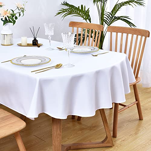 Wolkemer Oval Tablecloth 60 x 84 Inch Washable Fabric Table Cloth Solid White Table Cover for Dining Wedding Party Banquet Tabletop Decoration