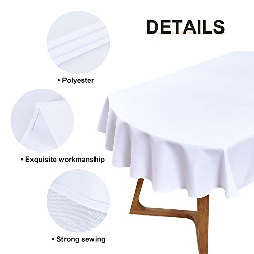 Wolkemer Oval Tablecloth 60 x 84 Inch Washable Fabric Table Cloth Solid White Table Cover for Dining Wedding Party Banquet Tabletop Decoration