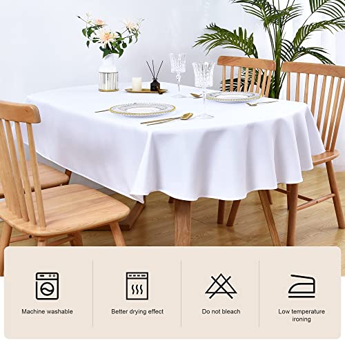 Wolkemer Oval Tablecloth 60 x 84 Inch Washable Fabric Table Cloth Solid White Table Cover for Dining Wedding Party Banquet Tabletop Decoration