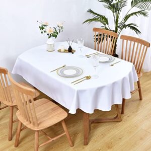 Wolkemer Oval Tablecloth 60 x 84 Inch Washable Fabric Table Cloth Solid White Table Cover for Dining Wedding Party Banquet Tabletop Decoration