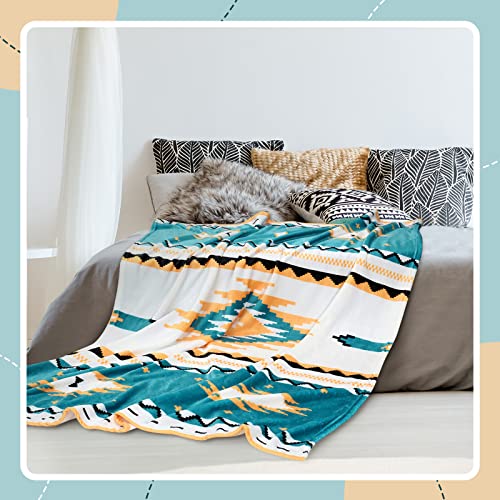 Aztec Throw Blanket Gift 60 x 50 Inches Flannel Bohemian Gift Warm Navajo Blanket Tribal Blanket Western Cover for Camping Bedding Outdoor Couch Sofa Office