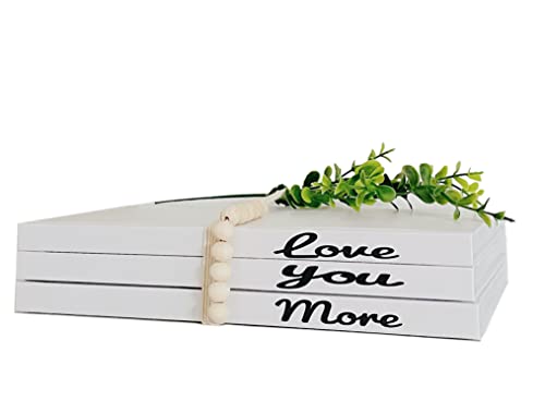 Product Kove Decorative Books for Home Decor - White Blank Books for Bookshelf, Display, Coffee Table Decor, Home Living Room Accessories - Includes Leaf, Wood Beads, Jute - Set of 3 (White)