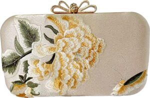 aininton women embroidered bag silk shoulder bag rectangle handbag champaign gold crossbody bag with pearl chain for wedding party banquet