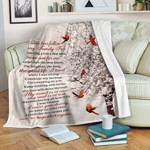 Memorial Blanket| A Limb Has Fallen from Family Tree| Cardinal Remembrance Blanket, Sympathy Memorial Gift for Loss of Father, Mother, Husband in Heaven, in Loving Memory| N2764 (Sherpa, 60x50 inch)