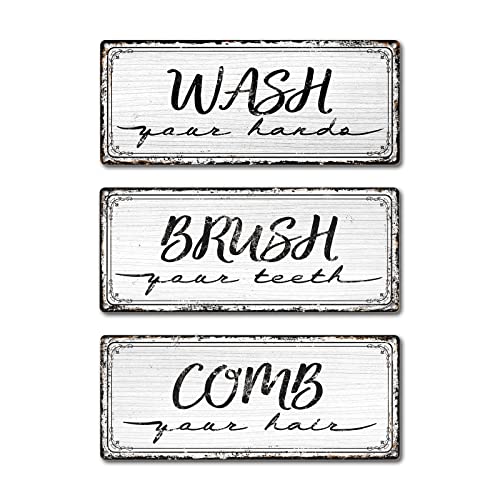 Farmhouse Bathroom Signs Decor 3PCS, PVC Made Waterproof Bathroom Art Wall Decor, Duplex Printed Rustic Home Decor Farmhouse Signs, Fade-resistant Restroom Decor Bathroom Rule Sign, 5X12 Inches, White