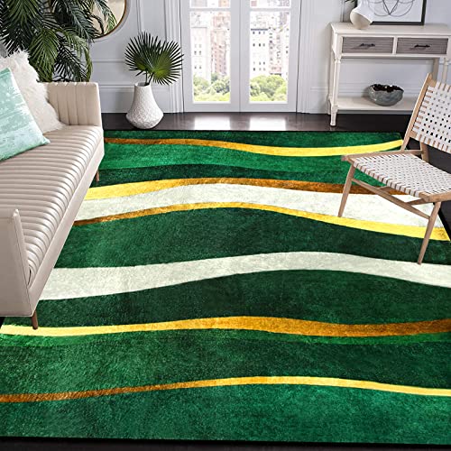 Dark Green Gold Area Rugs,Modern Area Rug Luxury Emerald Green Gold Geometric Floor Carpet,Rug with Non-Slip Backing for Living Room Bedroom Home Office Floor Rug, 5.25 ft x 7.55 ft