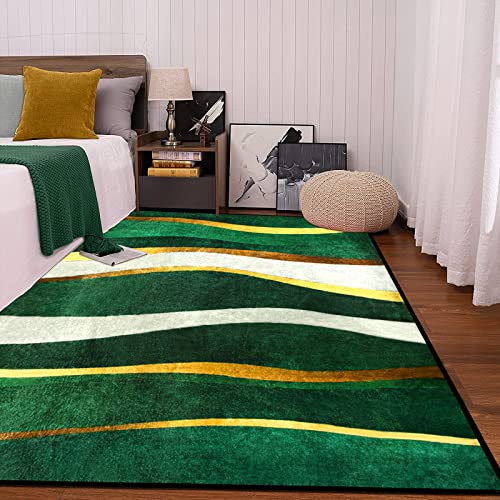 Dark Green Gold Area Rugs,Modern Area Rug Luxury Emerald Green Gold Geometric Floor Carpet,Rug with Non-Slip Backing for Living Room Bedroom Home Office Floor Rug, 5.25 ft x 7.55 ft