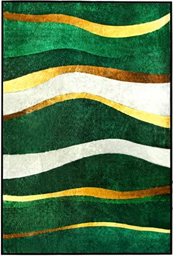 Dark Green Gold Area Rugs,Modern Area Rug Luxury Emerald Green Gold Geometric Floor Carpet,Rug with Non-Slip Backing for Living Room Bedroom Home Office Floor Rug, 5.25 ft x 7.55 ft