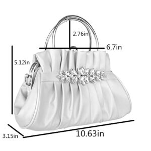 Sither Small Color Handbag Purses for Women Leather Handbag Purses with Crystal Clutch Purses Shoulder Chain Bags for Daily Party Prom Christmas Gift (silver)