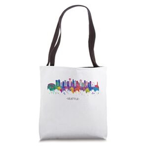 city watercolor skyline home state souvenir seattle tote bag