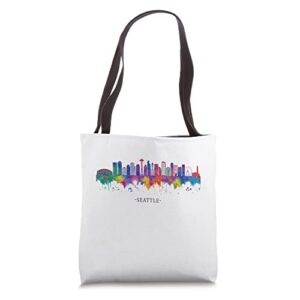 City Watercolor Skyline Home State Souvenir Seattle Tote Bag