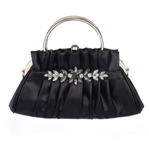 sither small color handbag purses for women leather handbag purses with crystal clutch purses shoulder chain bags for daily party prom christmas gift (black)