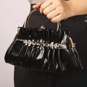 Sither Small Color Handbag Purses for Women Leather Handbag Purses with Crystal Clutch Purses Shoulder Chain Bags for Daily Party Prom Christmas Gift (black)