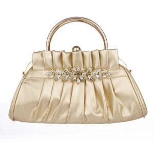 Sither Small Color Handbag Purses for Women Leather Handbag Purses with Crystal Clutch Purses Shoulder Chain Bags for Daily Party Prom Christmas Gift (gold)