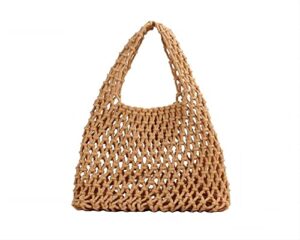 cotton rope travel beach bag handmade woven fishing net handbag summer weave tote for women girls