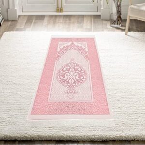 luxemin pink color luxurious sheen, soft and velvety muslim prayer rug | janamaz | sajadah | soft islamic prayer rug | islamic gifts collection prayer carpet mat, taffeta fabric