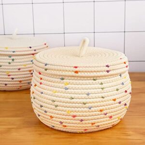 PLUT Storage Basket with Lid, Handmade Cotton Rope Storage Box Large Capacity Multipurpose Home Desktop Makeup Organizer Snack Box