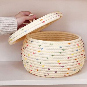 PLUT Storage Basket with Lid, Handmade Cotton Rope Storage Box Large Capacity Multipurpose Home Desktop Makeup Organizer Snack Box