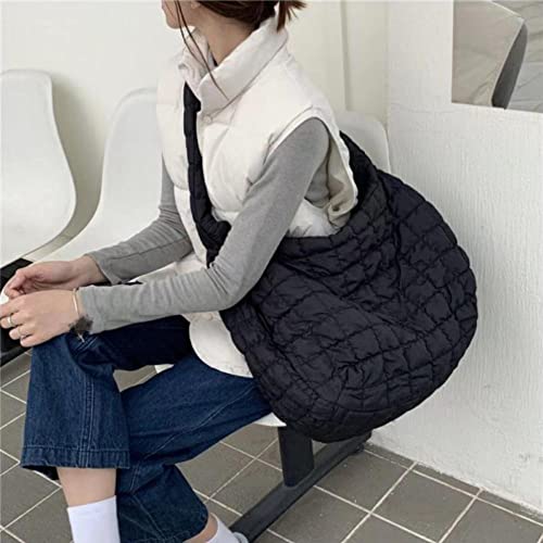 MadGrandeur Women's Puffer Bag Solid Color Padded Tote Bag Quilted Puffy Crossbody Bag Large Aesthetic Pleated Underarm Shoulder Bag (White)